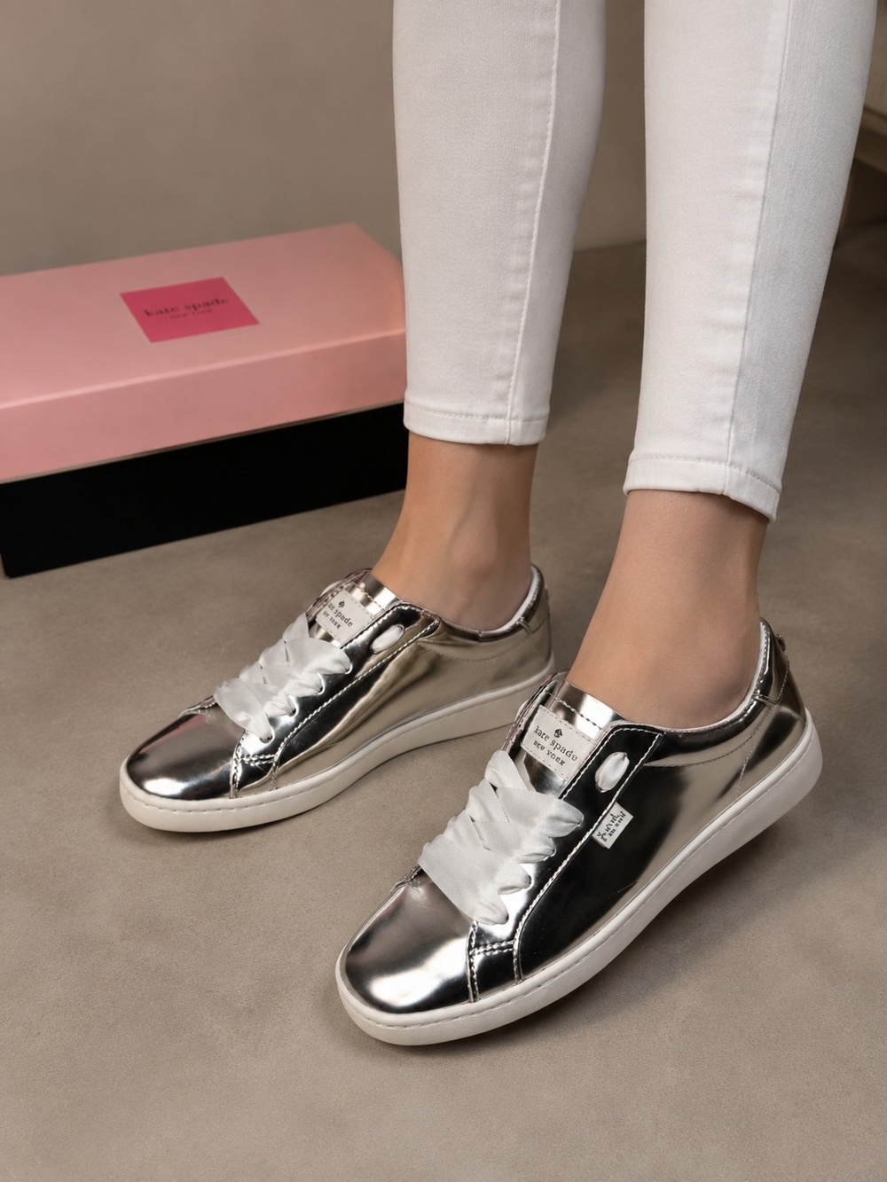 Kate Spade X Keds Silver Metallic Women's Sneakers - Casual Shine Size 6